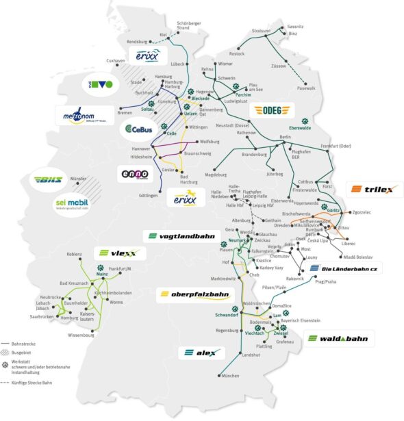 Übersichtskarte der Unternehmen des NETINERA Deutschland Konzerns